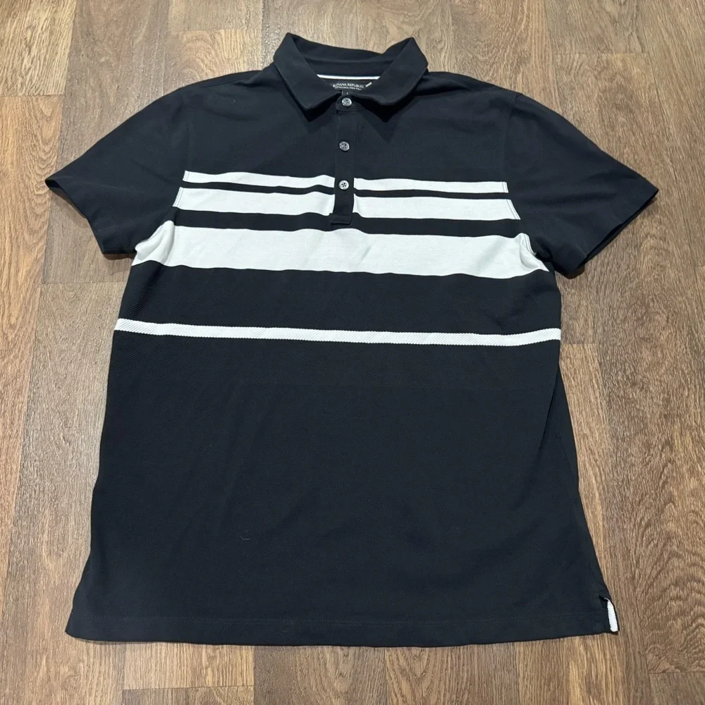 Banana Republic Performance Pique Polo Short Sleeve Black White Size Large